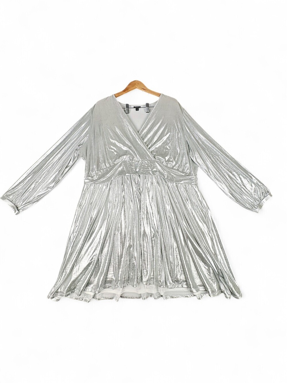 Torrid Plus Silver Metallic Long Sleeve Fit & Flare Dress 4X Holiday Party